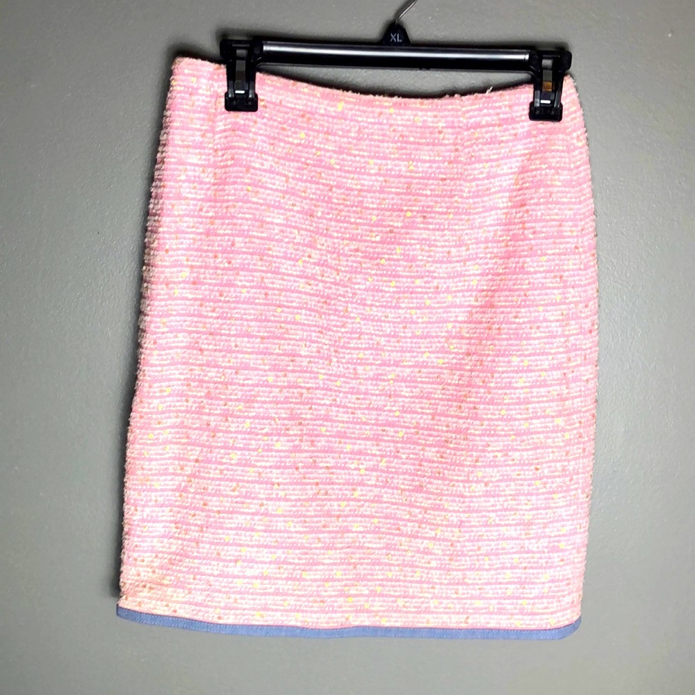 Escada Pink White Pencil Skirt Denim Trim Size 36